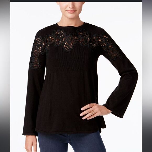Embroidered black jersey blouse - Picture 1 of 5